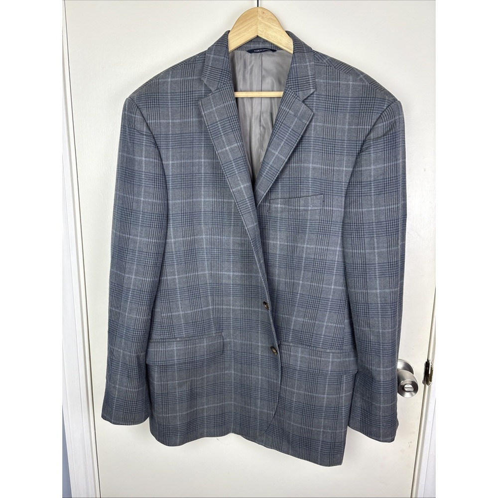 Ralph Lauren Size 46 Blazer Wool Silk Blend Gray Glen Check Windowpane